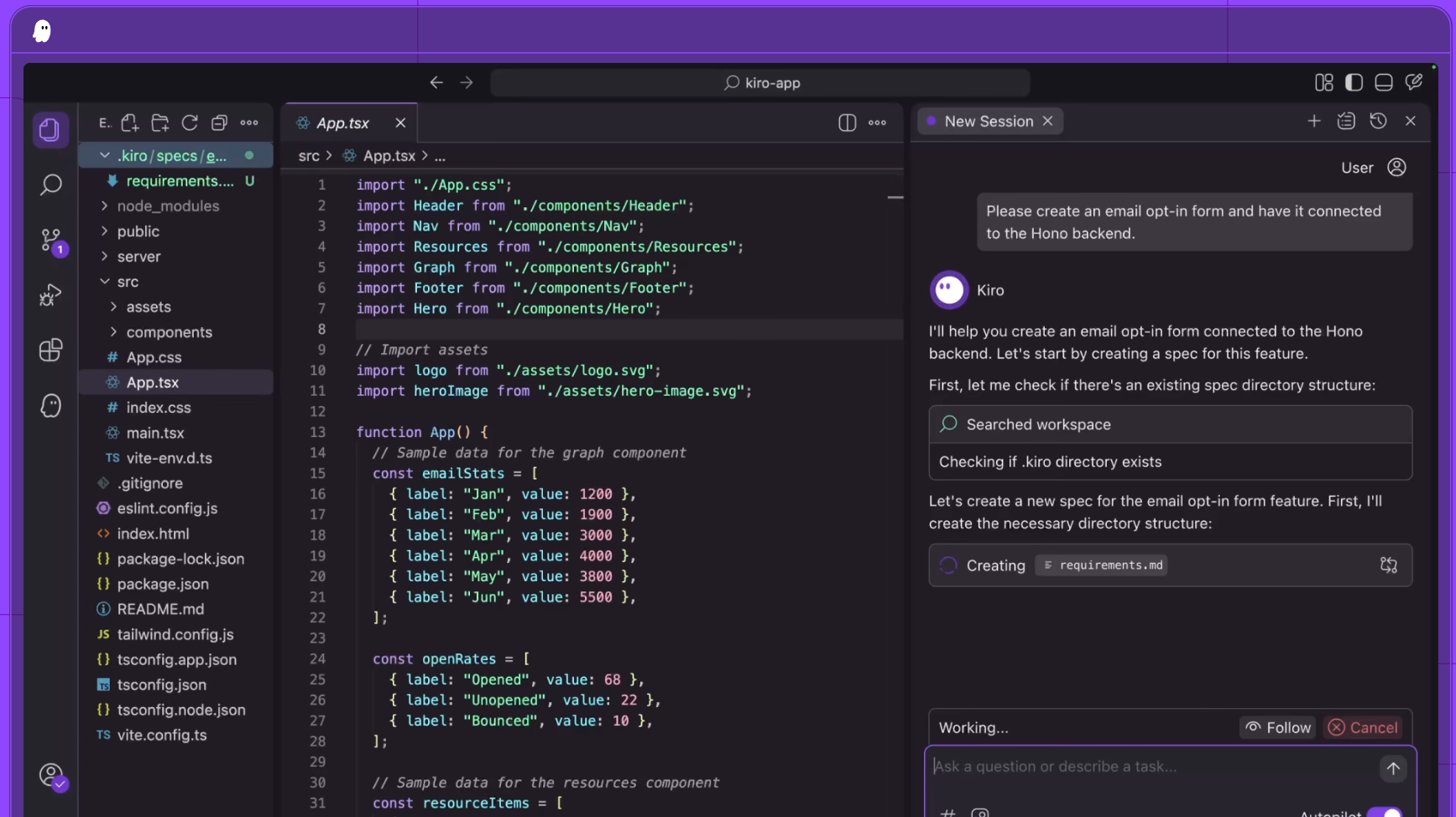 Amazon Kiro IDE with AI capabilities