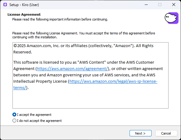 Beginning the Amazon Kiro install