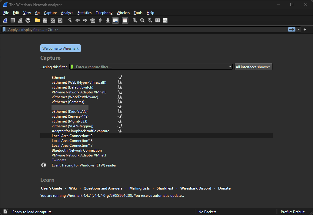 Wireshark interfaces